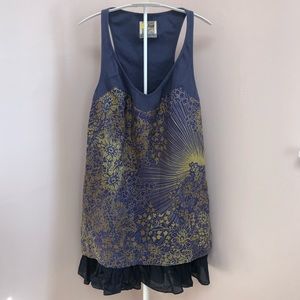 Free People Blue & Gold Ruffle Tank top dress